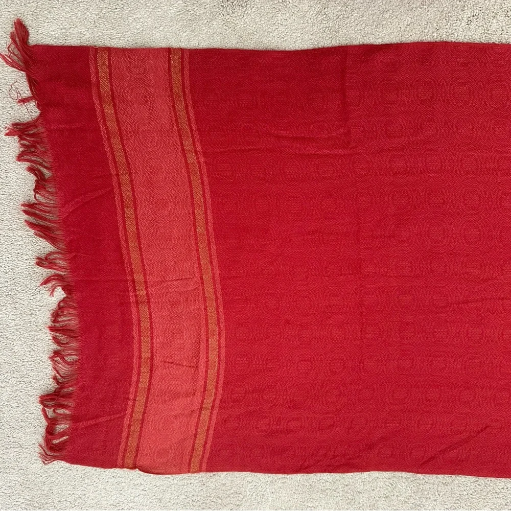 Red & Gold Lightweight Scarf With Fringe - Shawl / Wrap